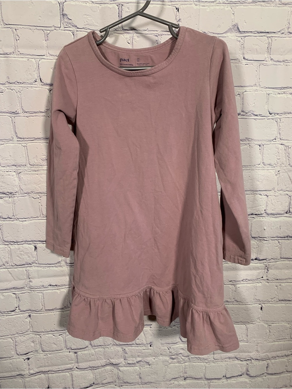 Pact Girls Organic Cotton Long Sleeve Dress With Ruffle Mauve Sz 4T/5T Casual
